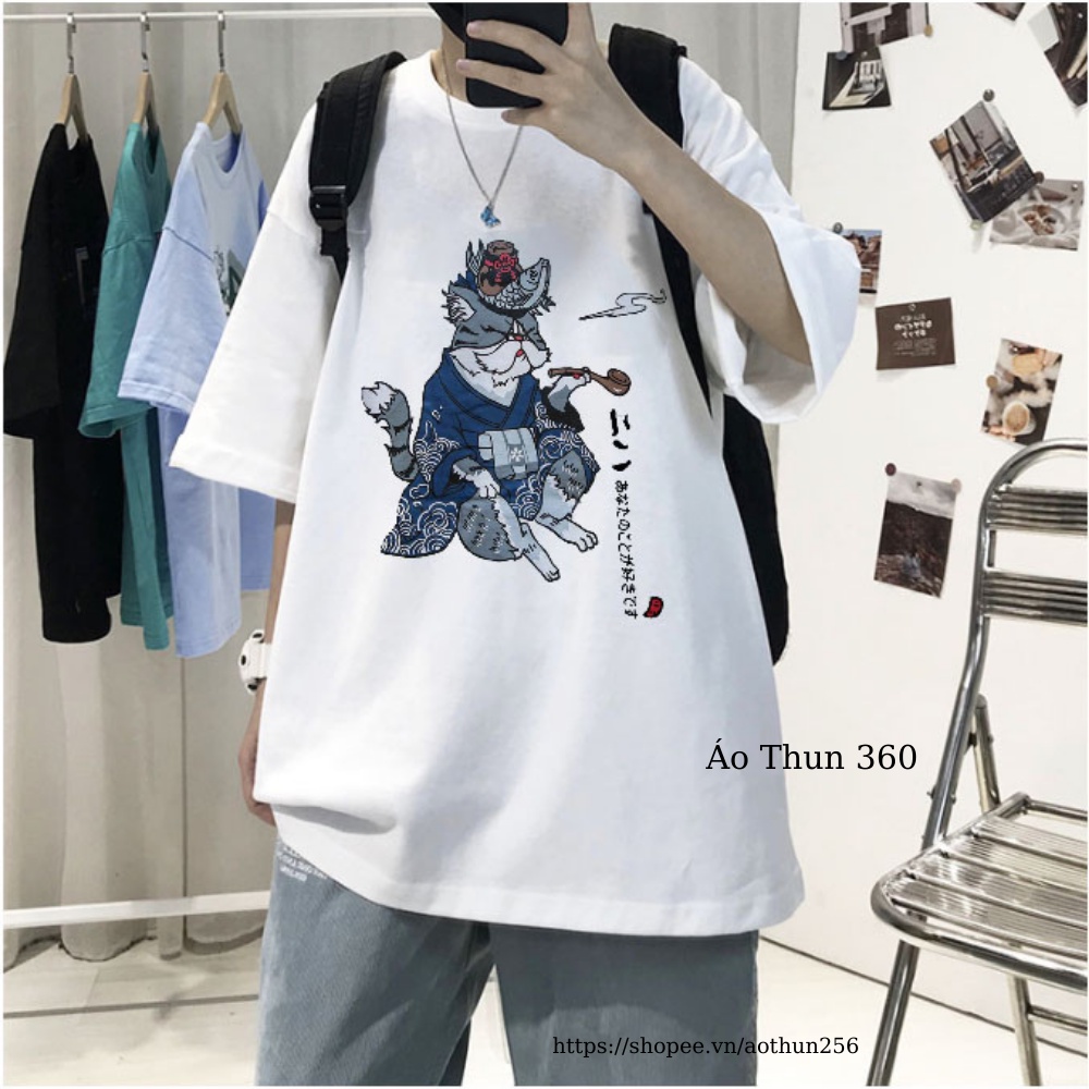Áo thun tay lỡ nam nữ unisex MÈO HÚT TẨU dáng rộng form oversize ĐẸP Hết Nói, áo phông rộng mùa hè full size đến 85kg