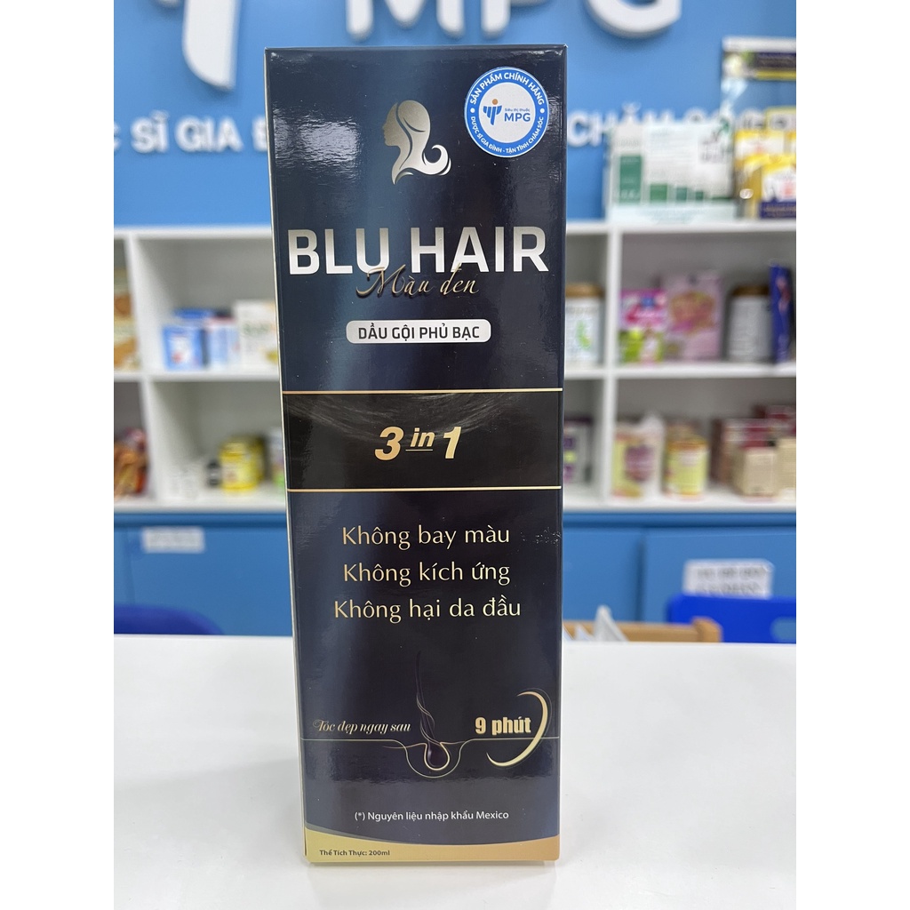 Dầu gội nhuộm đen tóc phủ bạc Blu hair thảo dược 200ml