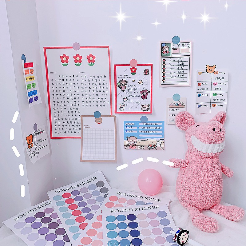 Stiker tròn 48 hình tròn nhiều màu dùng để dán postcard, ảnh tiện dụng