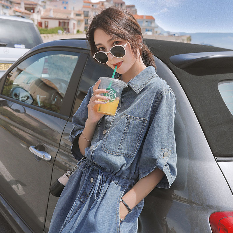 Đầm Denim Tay Lửng Dáng Dài Qua Gối Thời Trang Cho Nữ
