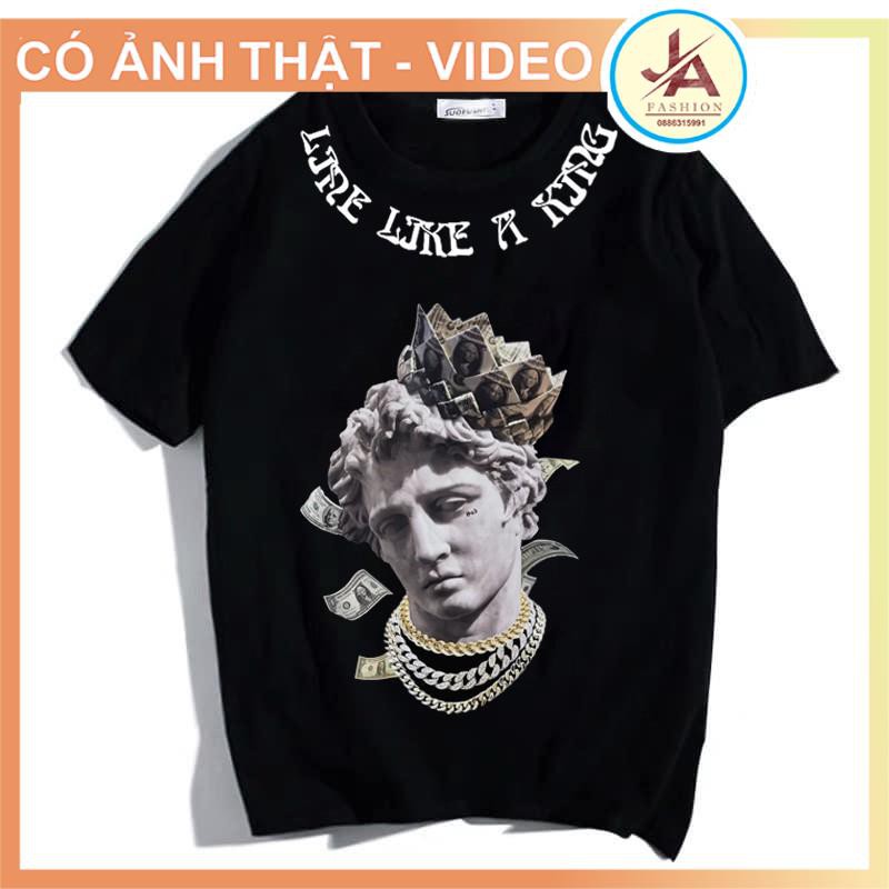 Áo thun nam  nữ tay lỡ  cổ tròn Tượng vua A KING , áo phông unisex form rộng chất cotton hot trend 2021 JASHOP