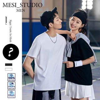 Áo thun Unisex Basic Tee phông trơn nam nữ tay lỡ oversize form rộng trắng đen Mesi