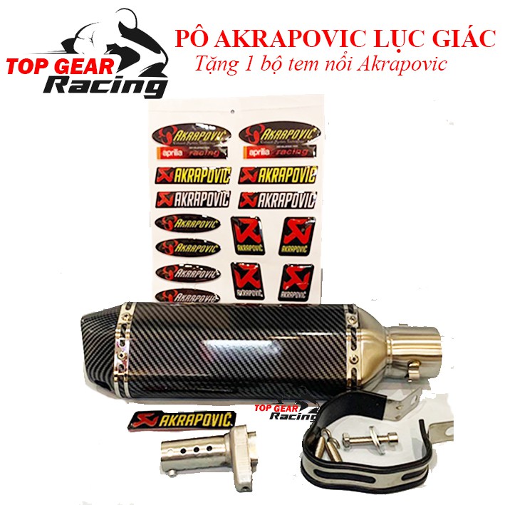 Pô Akrapovic Lục Giác Có Tiêu Giảm Thanh và Tem Trang Trí &lt;TOPGEAR&gt;