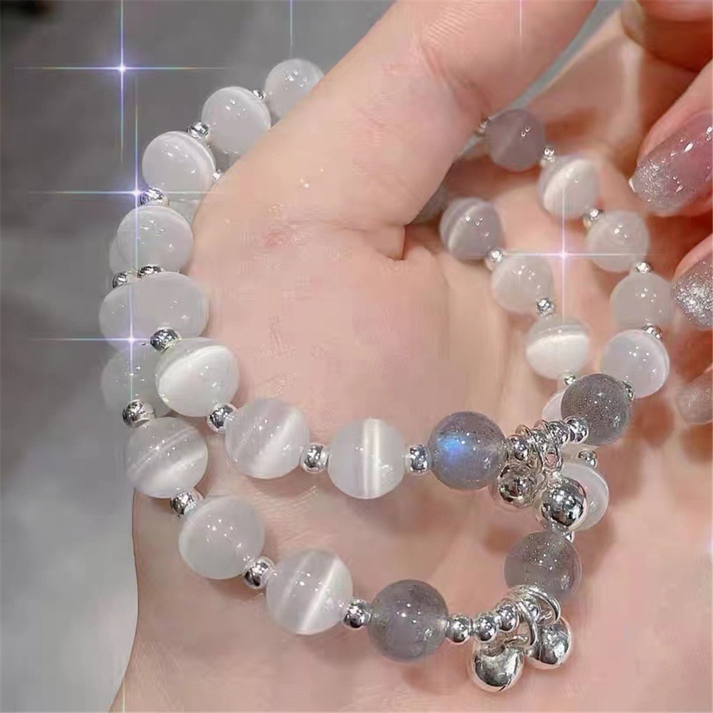 Vòng Tay Co Giãn Mặt Đá Mắt Mèo Ngọt Ngào Phong Cách Hàn Quốc Cho Cặp Đôi