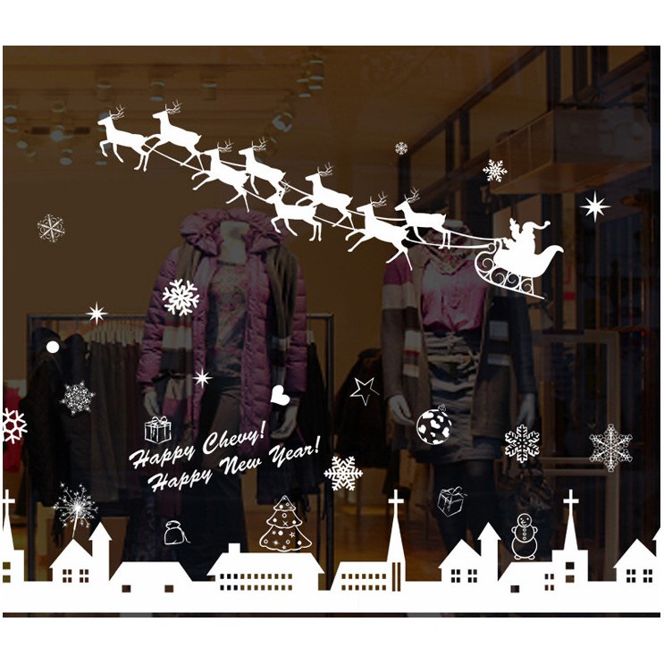 Decal dán kính Noel / Decal trang trí giáng sinh / Decal Cây Thông Hoa Tuyết Tuần Lộc