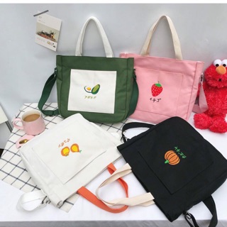 túi tote kèm túi đeo chéo thêu hoa quả siêu xinh