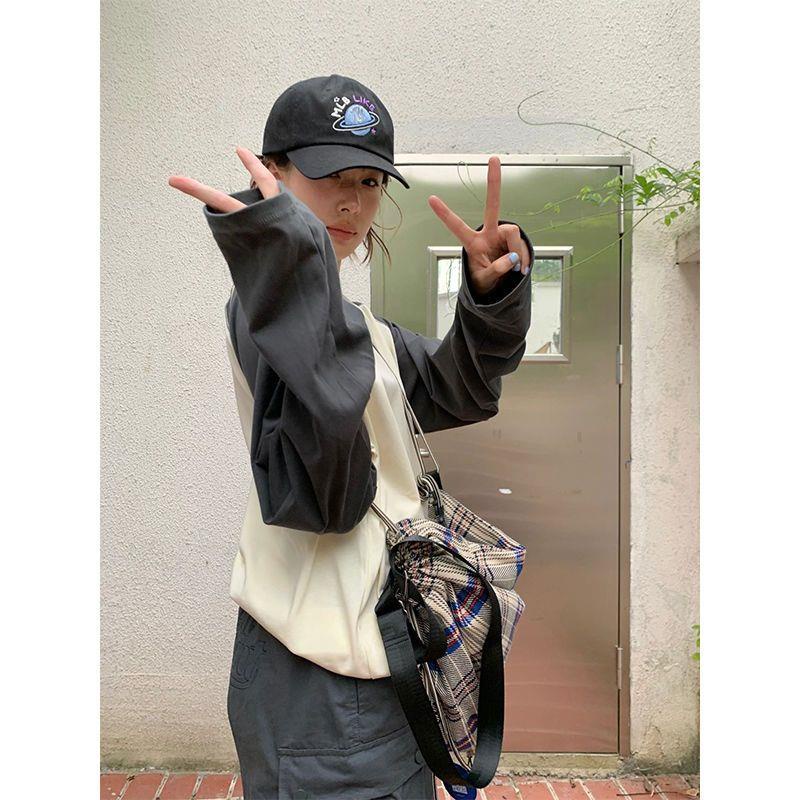 Áo Thun 100% Cotton Dài Tay Phối Màu Sắc Thời Trang Dành Cho Nữ