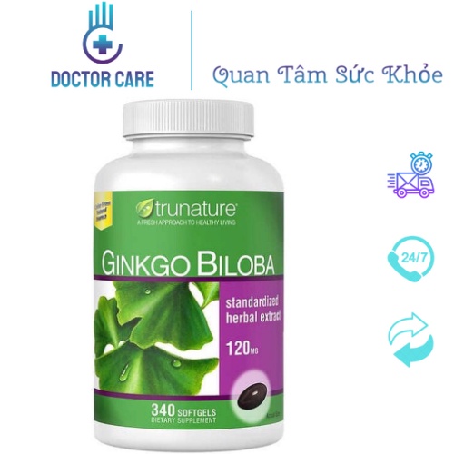 Ginkgo Biloba Trunature 120mg Của Mỹ 340 viên, Ginkgo Biloba 120mg Trunature Lưu Thông Tuần Hoàn Máu Não Doctor Care HN