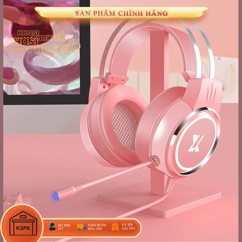 TAI NGHE MÁY TÍNH GAMING CÓ MIC MÀU ĐEN MÀU HỒNG KÈM LED SPK TNXL