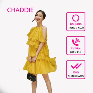 Đầm dạo phố màu vàng xếp tầng chất voan tơ rớt vi xinh xắn