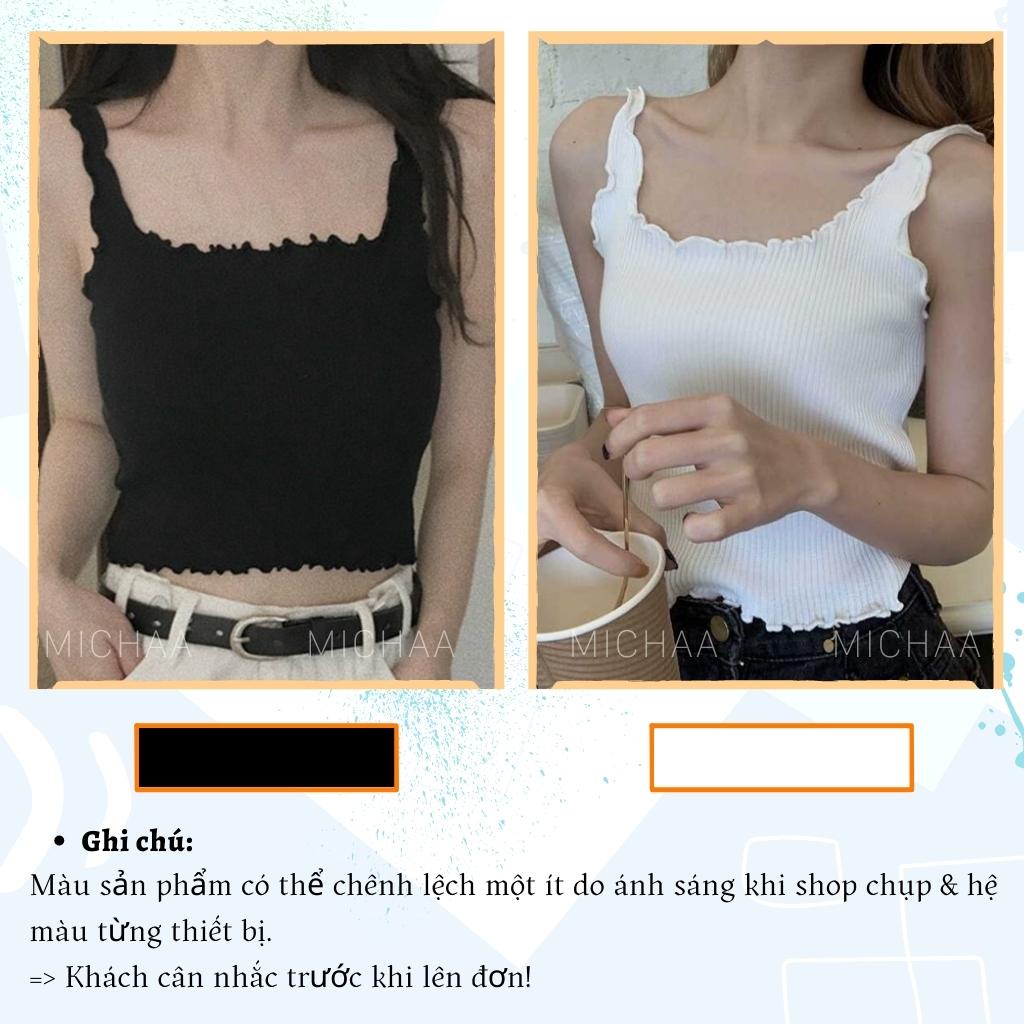 Áo Croptop Ba Lỗ CUỐN BIÊN Sát Nách Nữ Cổ Vuông Thun Gân Kiểu Gợi Cảm - MICHAA