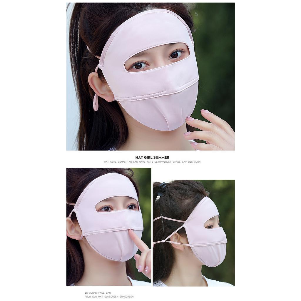 Khẩu trang ninja chống nắng có mũ che kín toàn bộ khuôn mặt vải lụa lanh có nút chỉnh dây Hàng đẹp