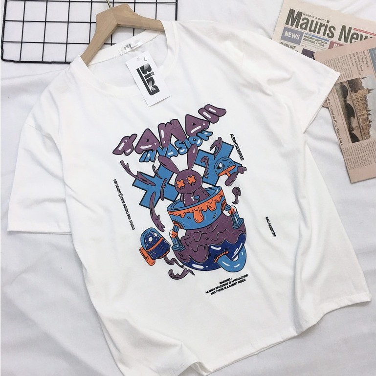 Áo phông có size tay lỡ Unisex Vanmiushop form rộng in hình ngộ nghĩnh