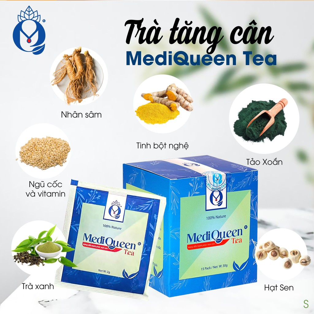 Trà tăng cân MediQueen hộp 15 gói - giúp ăn ngon ngủ ngon - cải thiện cân nặng và bồi bỗ cơ thể