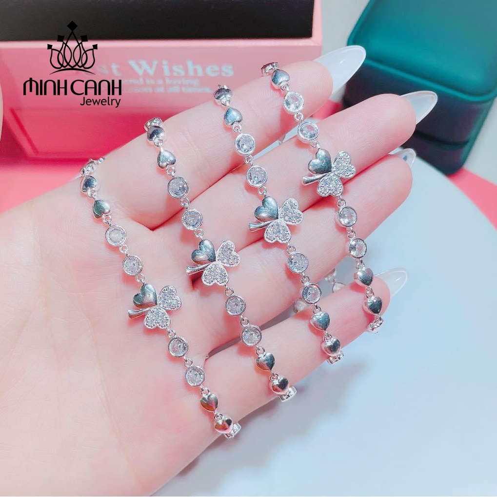 Lắc Tay Bạc Cỏ 3 Lá Mix Đá - Minh Canh Jewelry