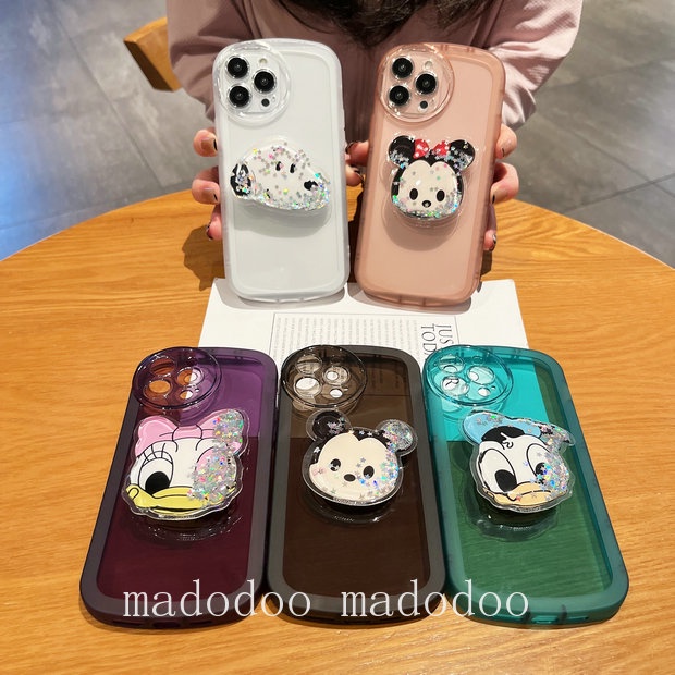 Clear Casing For iPhone 14 Pro Max 14Pro 14Plus 14ProMax 13 12 Mini Cute Snoopy Mickey Minnie Donald Duck Daisy Couple Quicksand Stand Round Airbag Shockproof Clear Soft Phone Case Full Fine Hole Protection Back Cover NKS 13