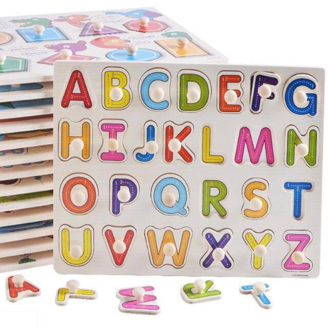 Combo 2 Bảng Núm Gỗ Chữ Cái và Số