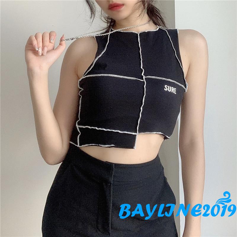 Áo Lửng Không Tay Phối Viền Trắng Quyến Rũ Cho Nữ