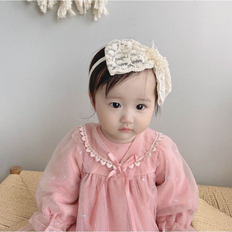 Cài tóc nơ ren màu kem cổ điển cho bé gái-CA7