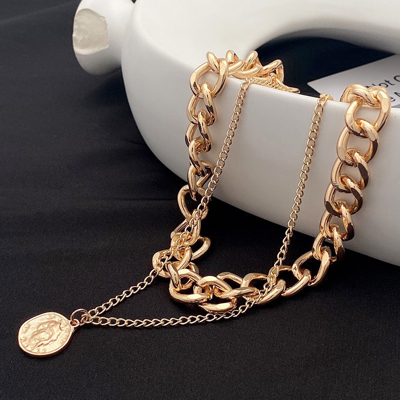 Vòng Cổ Kim Loại Hai lớp Phong Cách Hip Hop Thời Trang Nữ