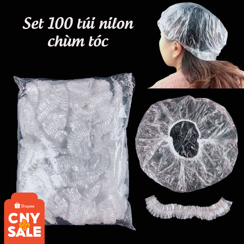 Set 100 Mũ Nilon Trùm Đầu Khi Tắm Hoặc Ủ Tóc Tiện Lợi