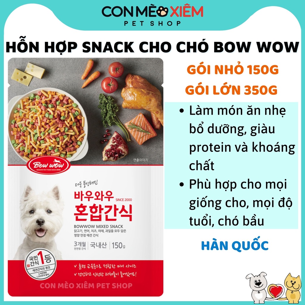 Bánh thưởng cho chó Bow wow snack hỗn hợp 150g 350g, thức ăn snack vặt huấn luyện cún Con Mèo Xiêm