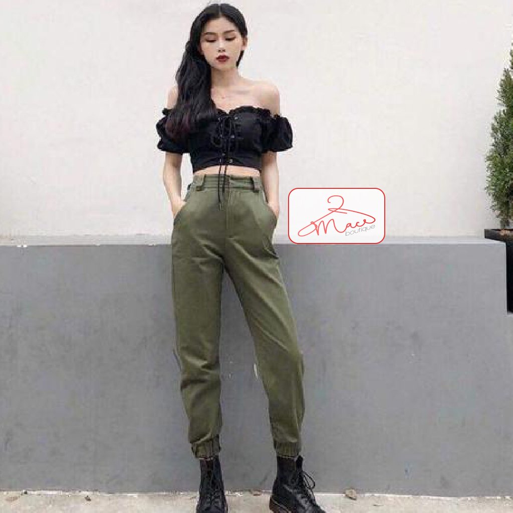 Quần jogger nữ Kaki Tuyết dãn ống bó đẹp 2 túi hông VNXK cao cấp kiểu thể thao - MAC boutique