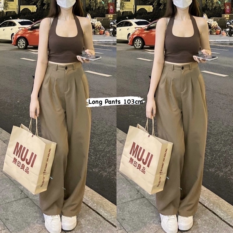 [Sẵn] Quần Long Pants Ống Rộng Cạp Cao, Quần Tây Ống Rộng Culottes Ulzzang