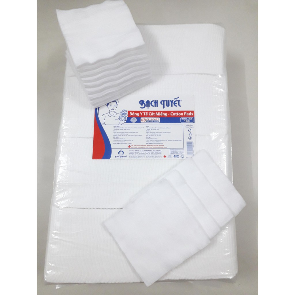 Bông Bạch Tuyết Cắt Miếng Sẵn 1kg Vệ Sinh cho bé 7x7 ( Bịch 1 ký, 0.5 kg ) - Bông Bạch tuyết 7x7 - Bông Cắt Miếng - Bông