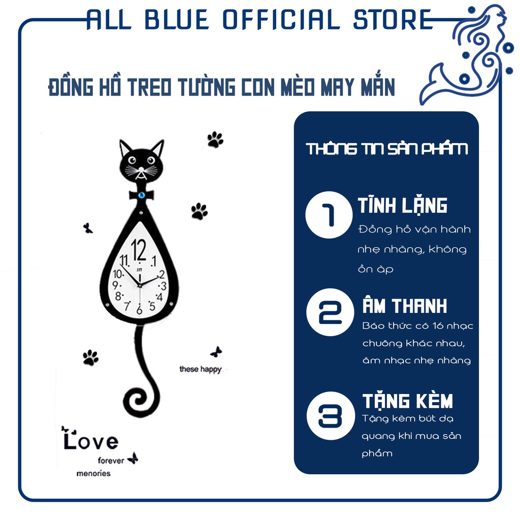 Đồng hồ trang trí treo tường con mèo may mắn-Xuất xứ HongKong