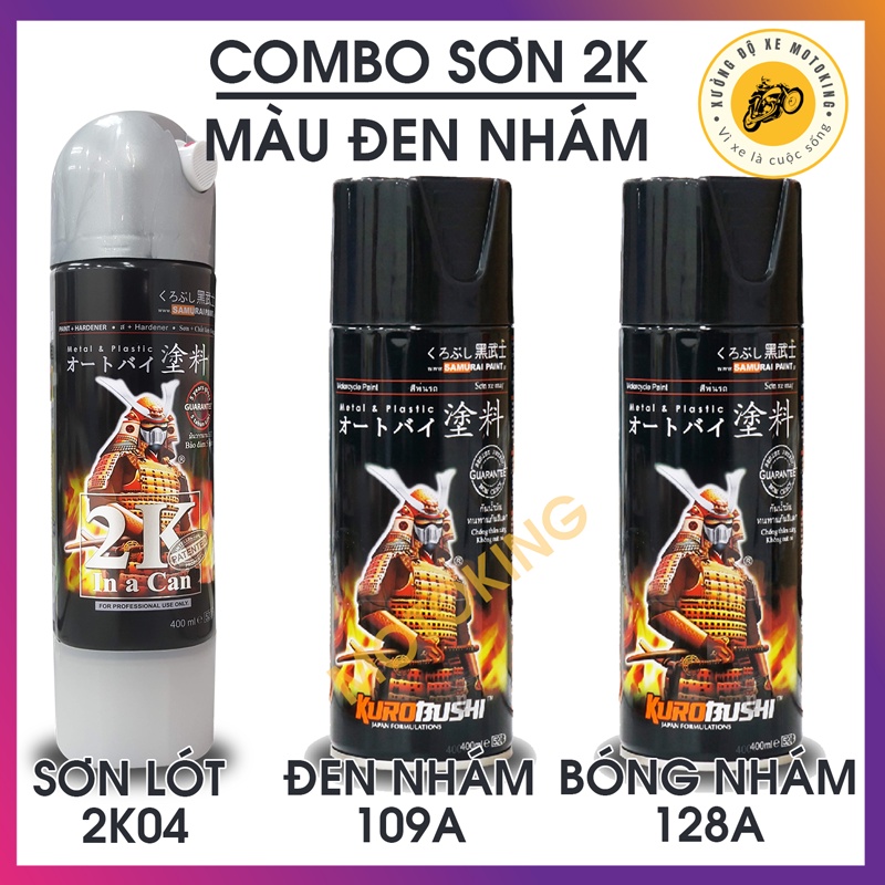Combo sơn samurai đen nhám 2K cao cấp 2k04 - 109A - 128A chuẩn quy trình độ bền cao cho sơn xe máy, 