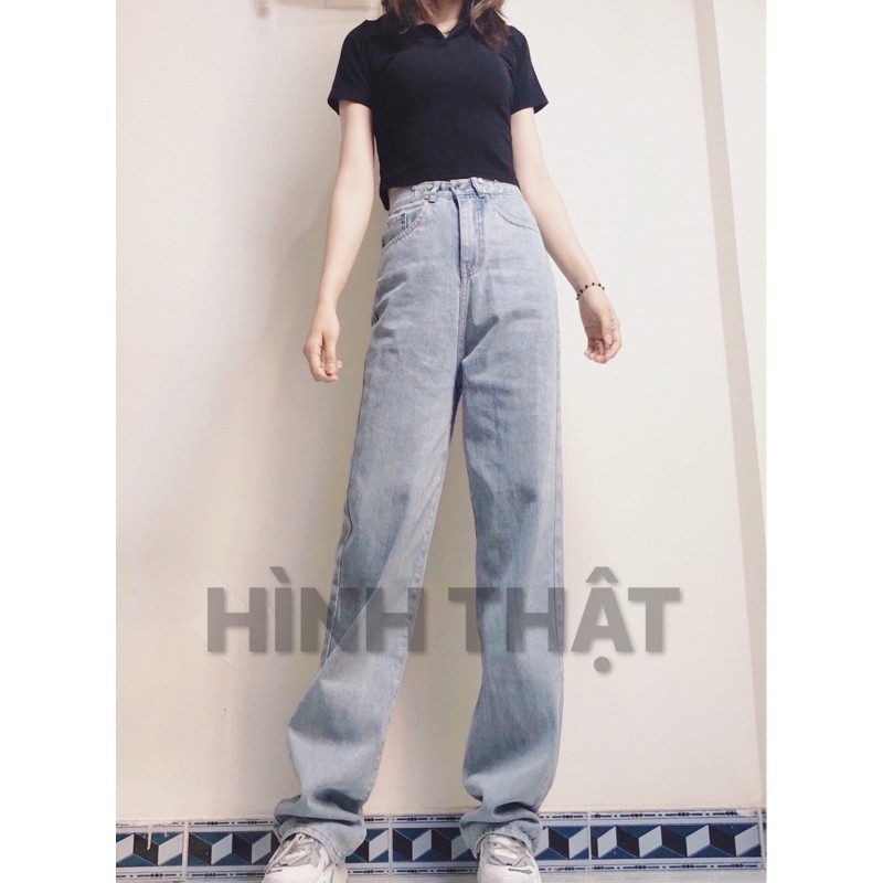 Quần Jean Ống Rộng EO GÀI Unisex Dài 110cm { HÌNH THẬT} BK