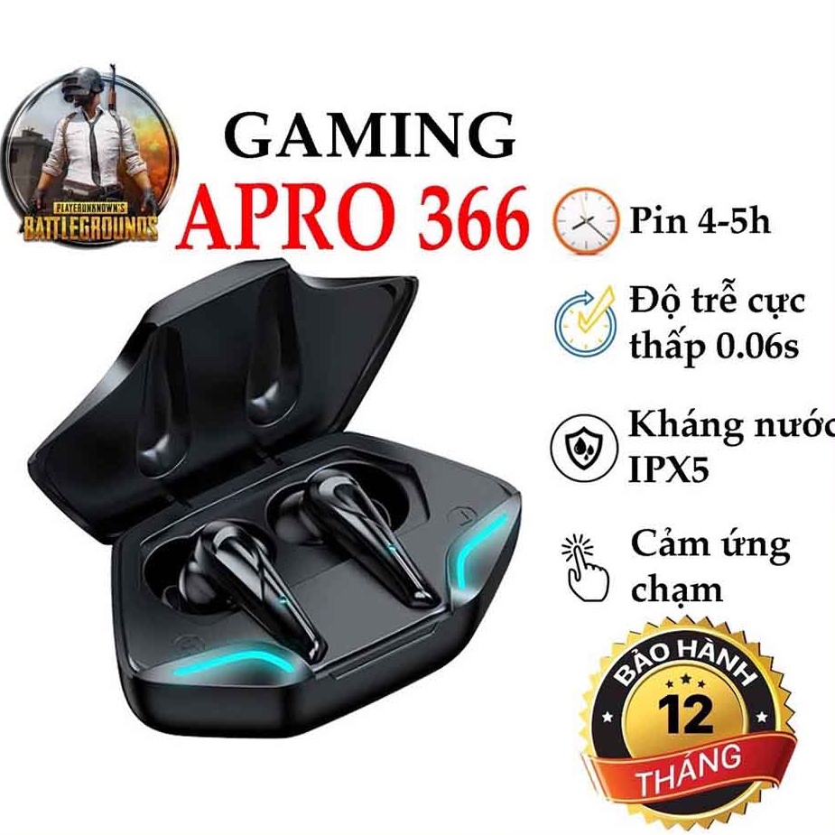 Tai nghe chơi game bluetooth , Tai nghe Gaming Apro366 Tws Bluetooth 5.0 - Không dây có mic với độ trễ cực thấp