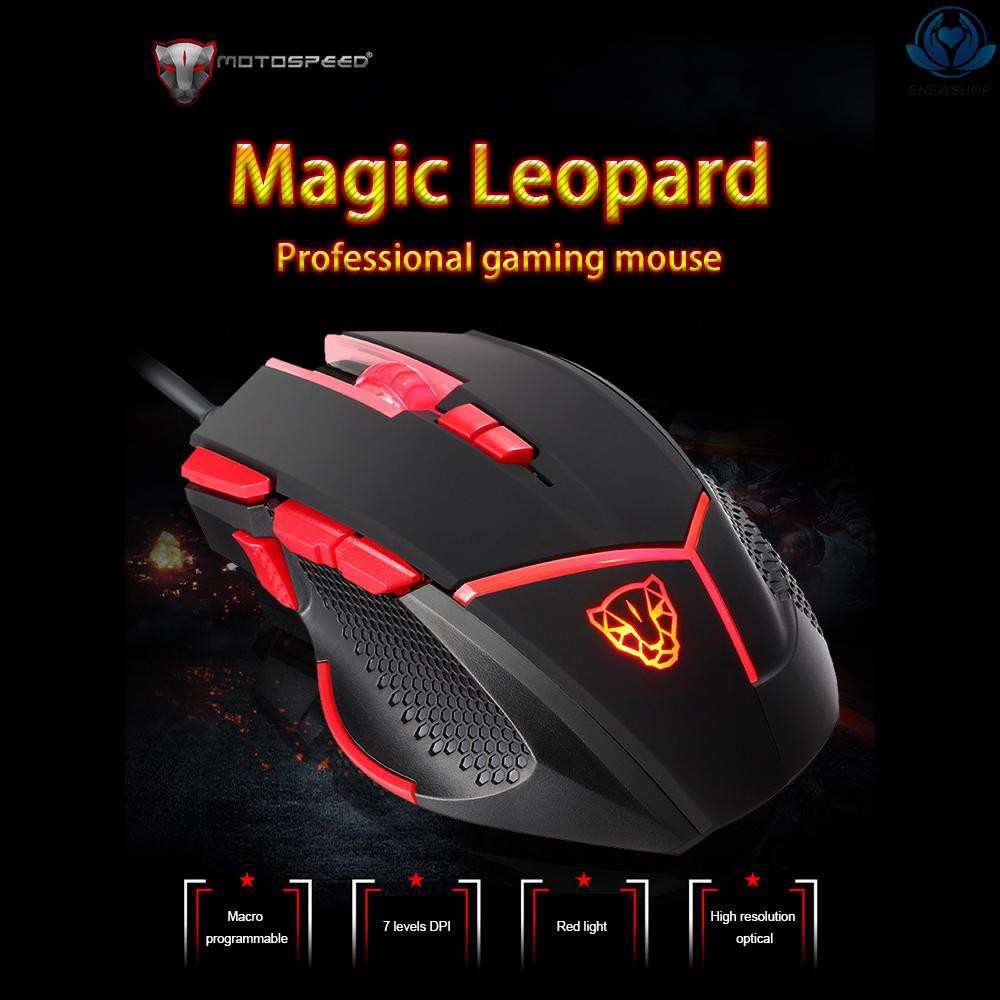 【enew】Motospeed Wired Mouse Gaming Mouse 4000DPI 9 Buttons Optical Mice with Weight Tuning Set Non-slip Design with LED Light Fire/Sniper Button