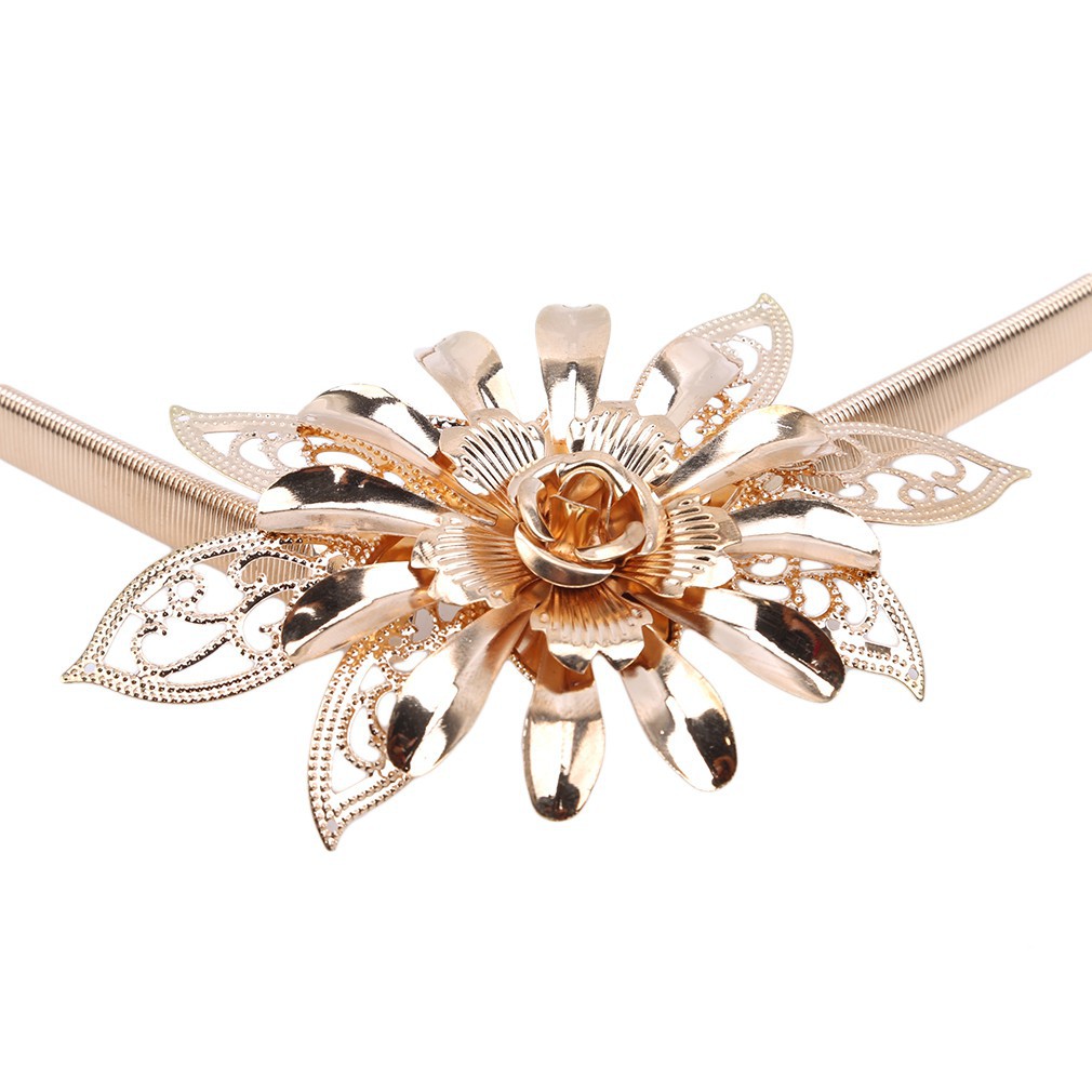 Thắt lưng nữ bằng kim loại co giãn đính hoa thời trang