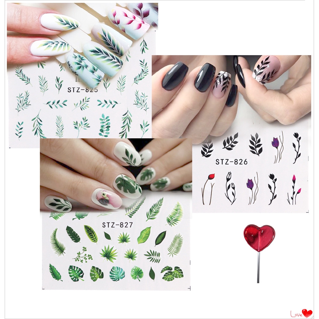 Miếng decal dán trang trí móng tay hình hoa lá đơn giản
