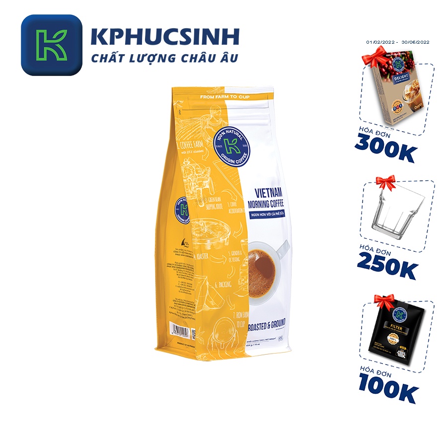 Combo 2 túi cà phê rang xay xuất khẩu Vietnam Morning KPHUCSINH - Hàng Chính Hãng