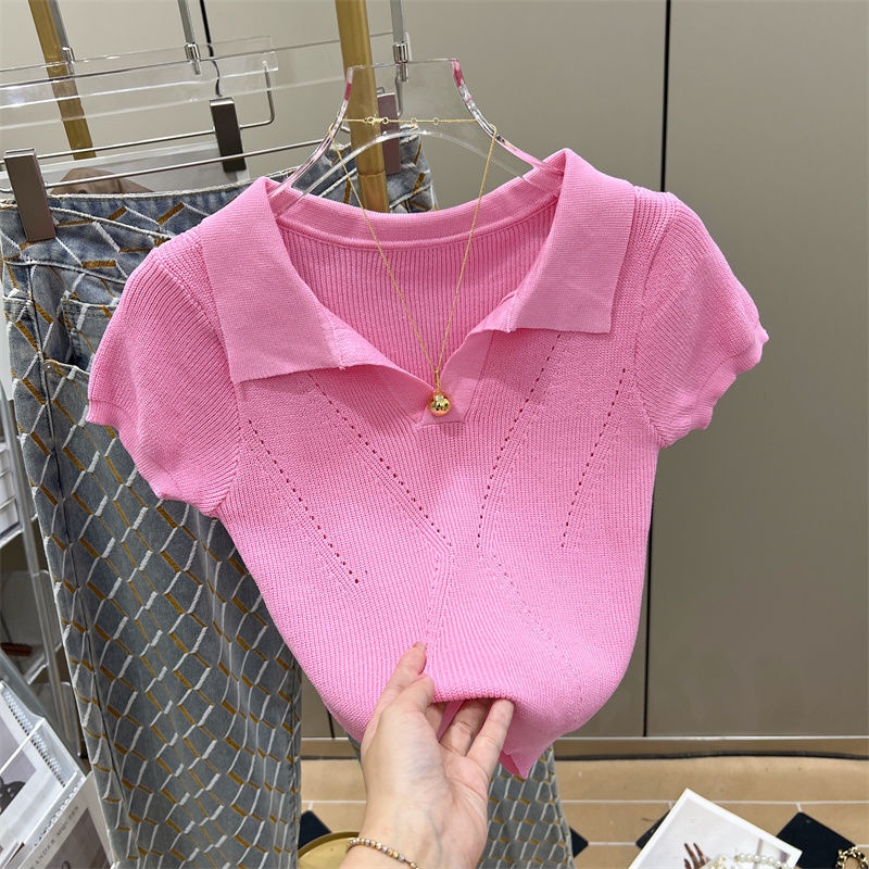 Áo Dệt Kim Khoét Lỗ Màu Sắc Trơn Phong Cách Âu Mỹ Cho Nữ