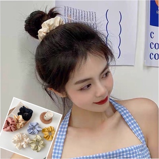 KMHO cột thun ins fashion Dây buộc tóc vải lụa Satin đính ngọc trai thời trang cho nữ cột tóc phụ kiện tóc trang sức hàn quốc