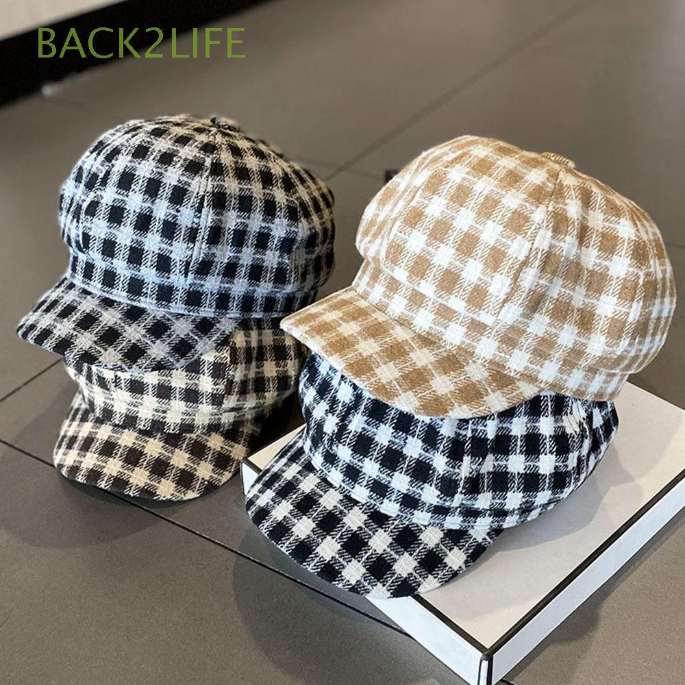 Lưng 2 Mũ Beret Họa Tiết Caro Phong Cách Anh Quốc Thời Trang Thu Đông Cho Nữ