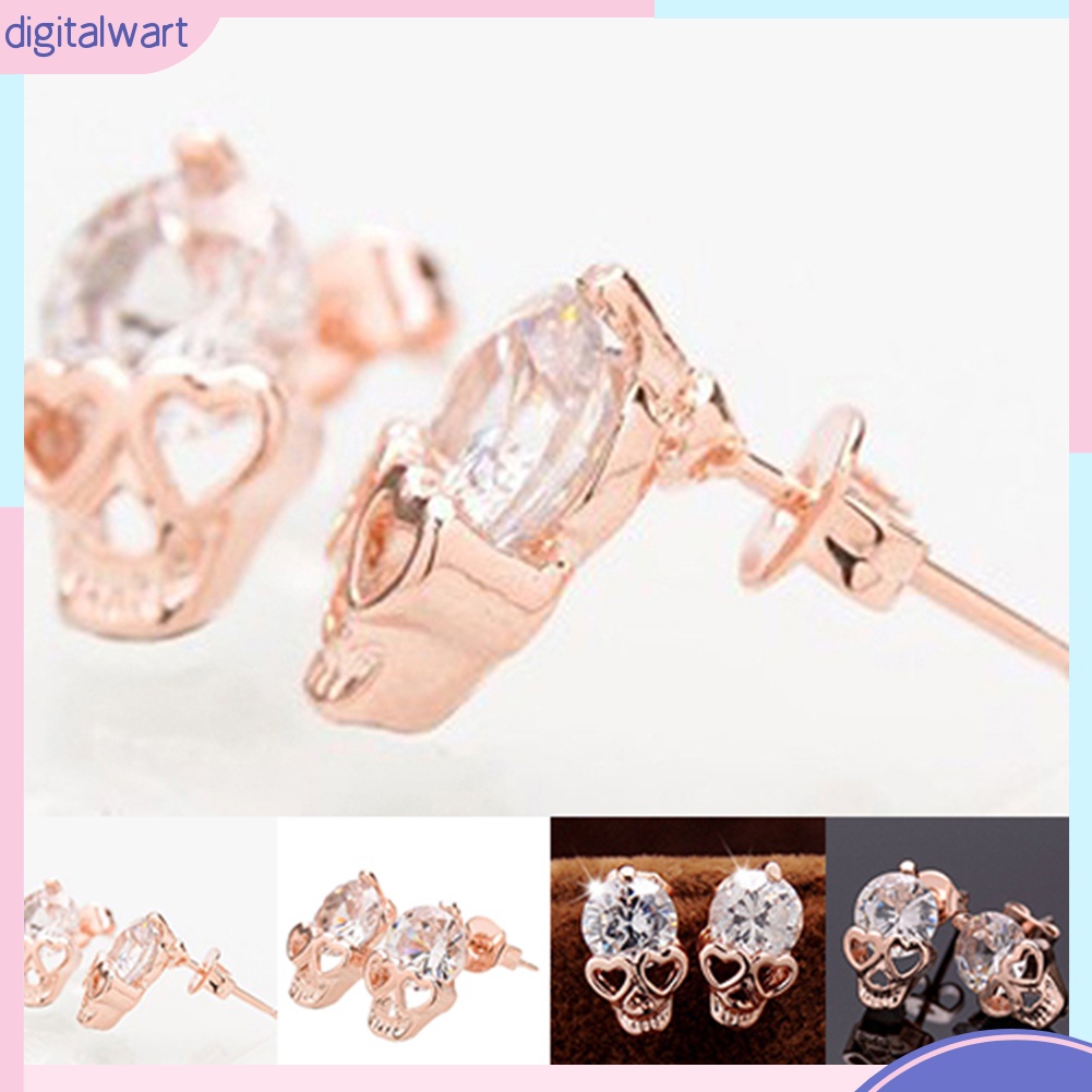 Cặp khuyên tai thiết kế hình đầu lâu đính đá kim cương nhân tạo sang trọng cá tính dành cho nữ