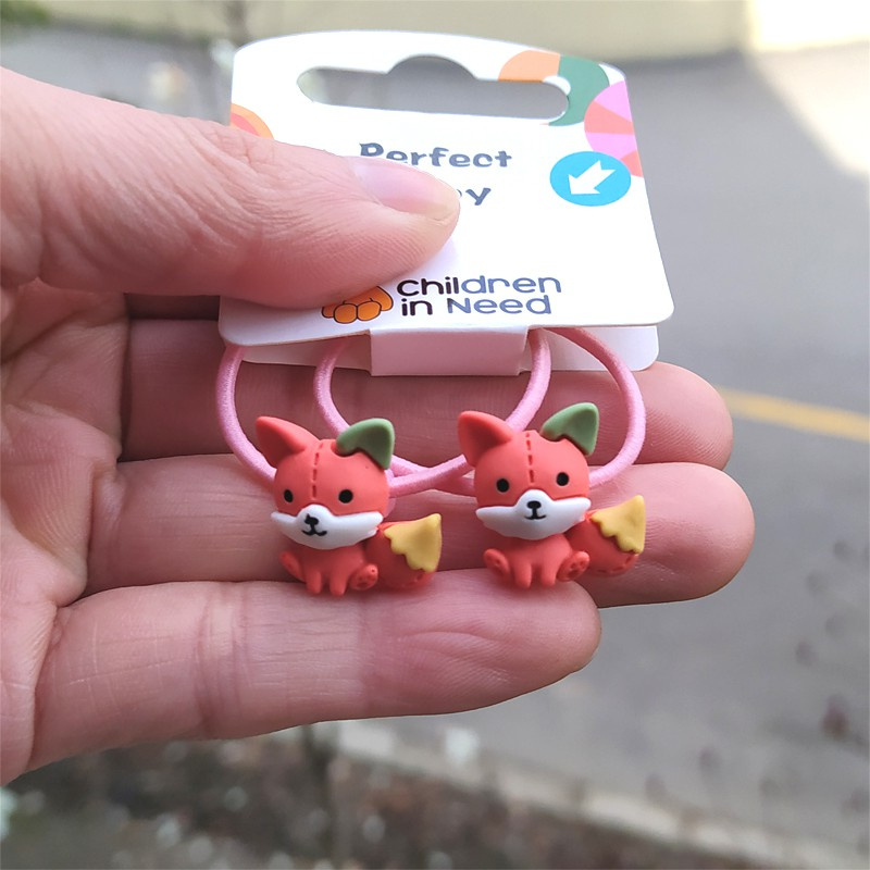 Set 2 Dây Cột Tóc Co Giãn Hình Gấu Hoạt Hình Dễ Thương Cho Bé Gái
