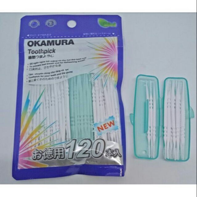 Tăm nhựa nha khoa cao cấp Okamura 120 que, 140 que [Tặng bàn chải kẽ răng]