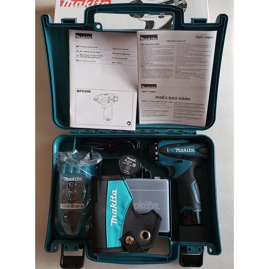BỘ MÁY KHOAN VẶN VÍT MAKITA DF030DWE - 10.8V. (HÀNG CHÍNH HÃNG MAKITA VN PP)