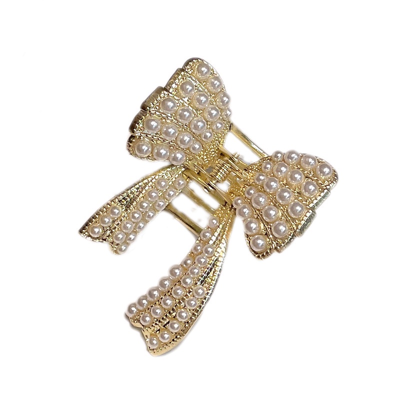 Kẹp Tóc Nơ Đính Đá Và Ngọc Trai Giả Phong Cách Vintage Mới