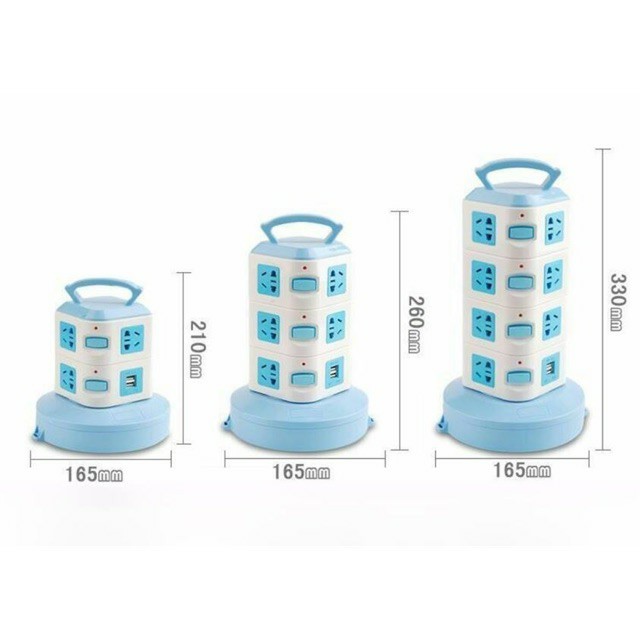 Ổ cắm điện 3 tầng đa năng nhiều cổng cắm điện 3 chấu, 2 chấu, cổng USB