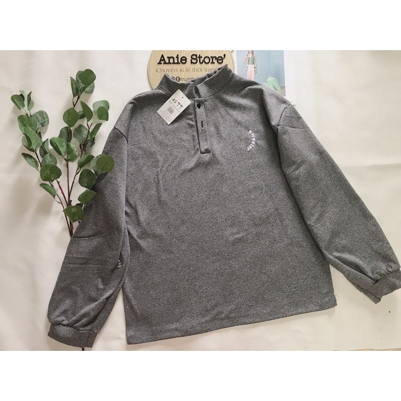 Áo Nỉ Bông Cổ Tàu Sweater Unisex 🦋 Áo Thun Nữ Tay Bồng Dáng Rộng Cúc Cài 2 Màu 🦋