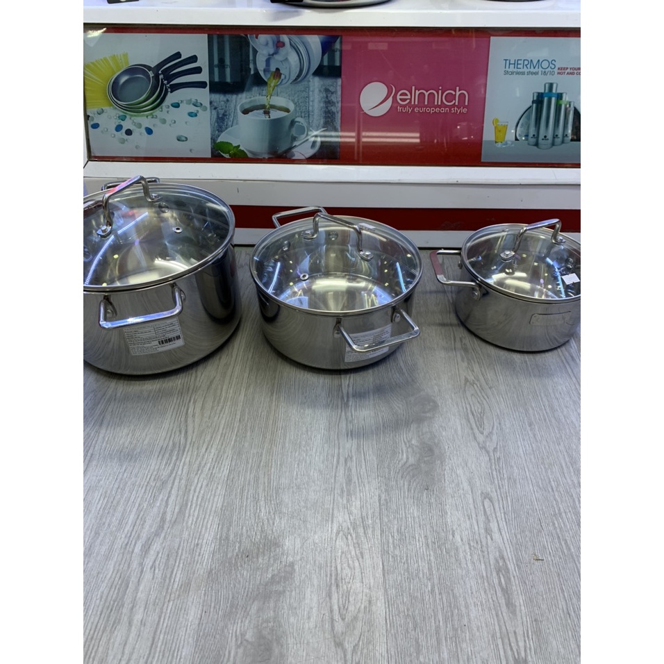Bộ nồi inox liền khối Elmich Trimax XR EL-8074 size 16, 20, 22cm
