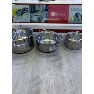 Bộ nồi inox liền khối elmich trimax xr el-8074 size 16, 20, 22cm