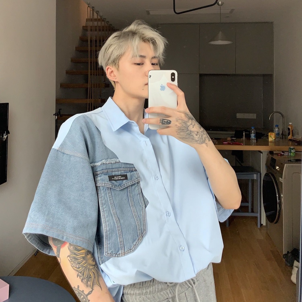 [F &amp; X] Áo Sơ Mi Denim Thời Trang Dành Cho Nam